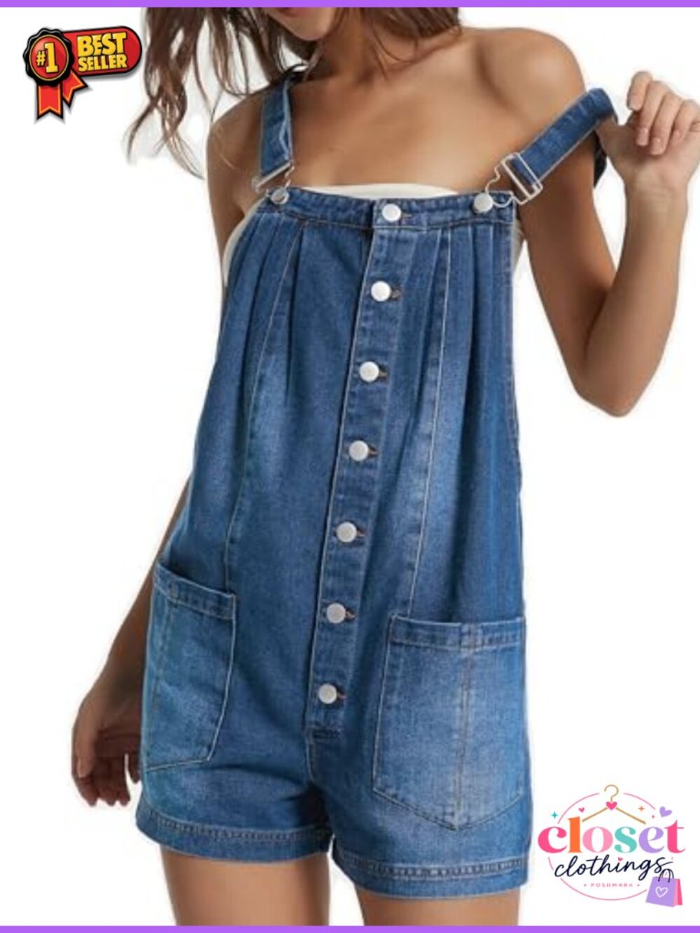 LifeShe Denim Overall Shortalls Adjustable Straps Romper Jumpsuit
